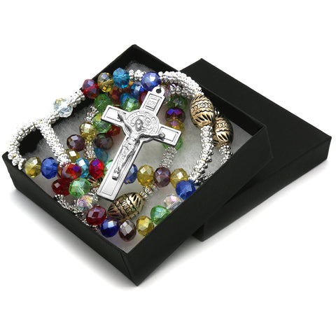 Multi Crystal Rosary With Cross Pendant