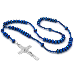 Blue Crystal Line Rosary With Cross Pendant