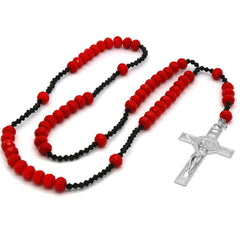 Red/Black Crystal Line Rosary With Cross Pendant