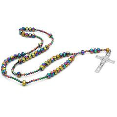 Rainbow Crystal Line Rosary With Cross Pendant