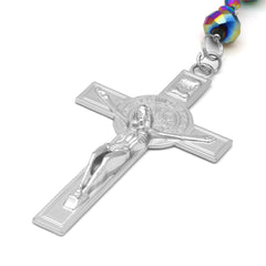 Rainbow Crystal Line Rosary With Cross Pendant