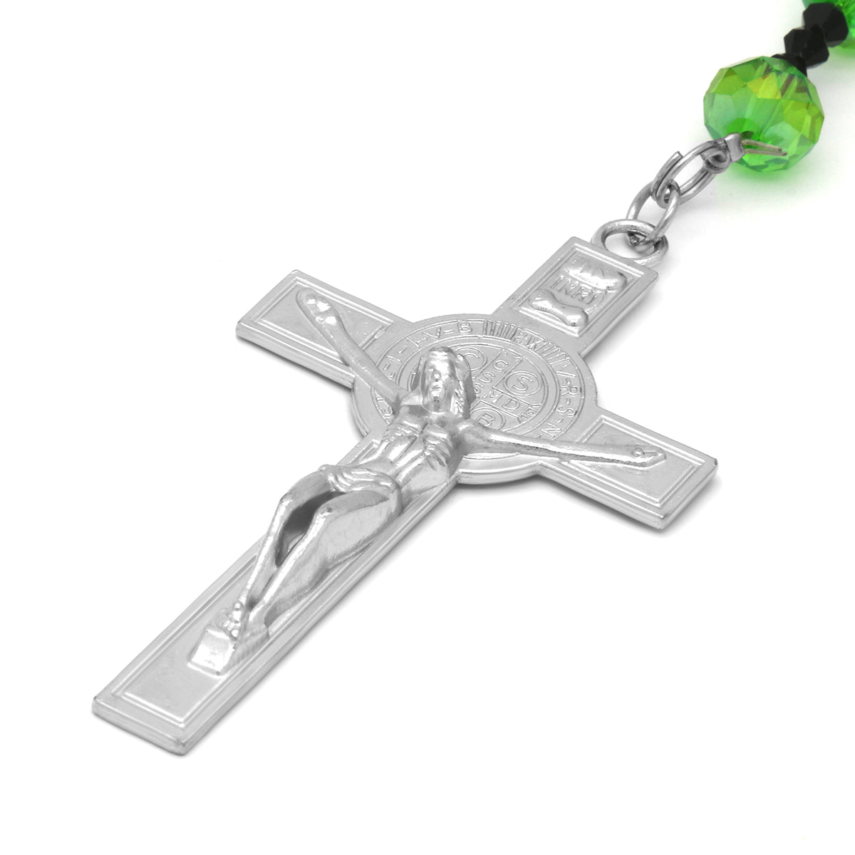 Green/Black Crystal Line Rosary With Cross Pendant