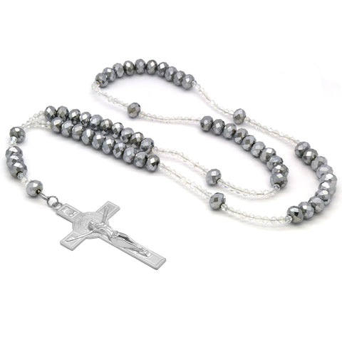 Silver/Clear Crystal Line Rosary With Cross Pendant