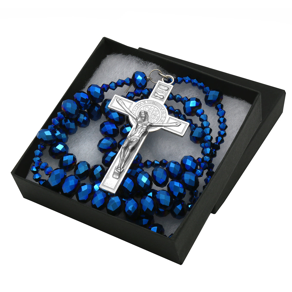 Blue Crystal Line Rosary With Cross Pendant