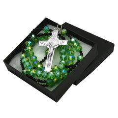 Green/Black Crystal Line Rosary With Cross Pendant