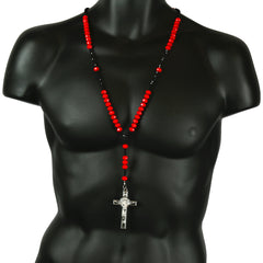 Red/Black Crystal Line Rosary With Cross Pendant
