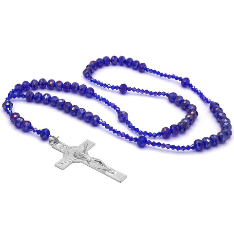 Blue Violet Crystal Line Rosary With Cross Pendant