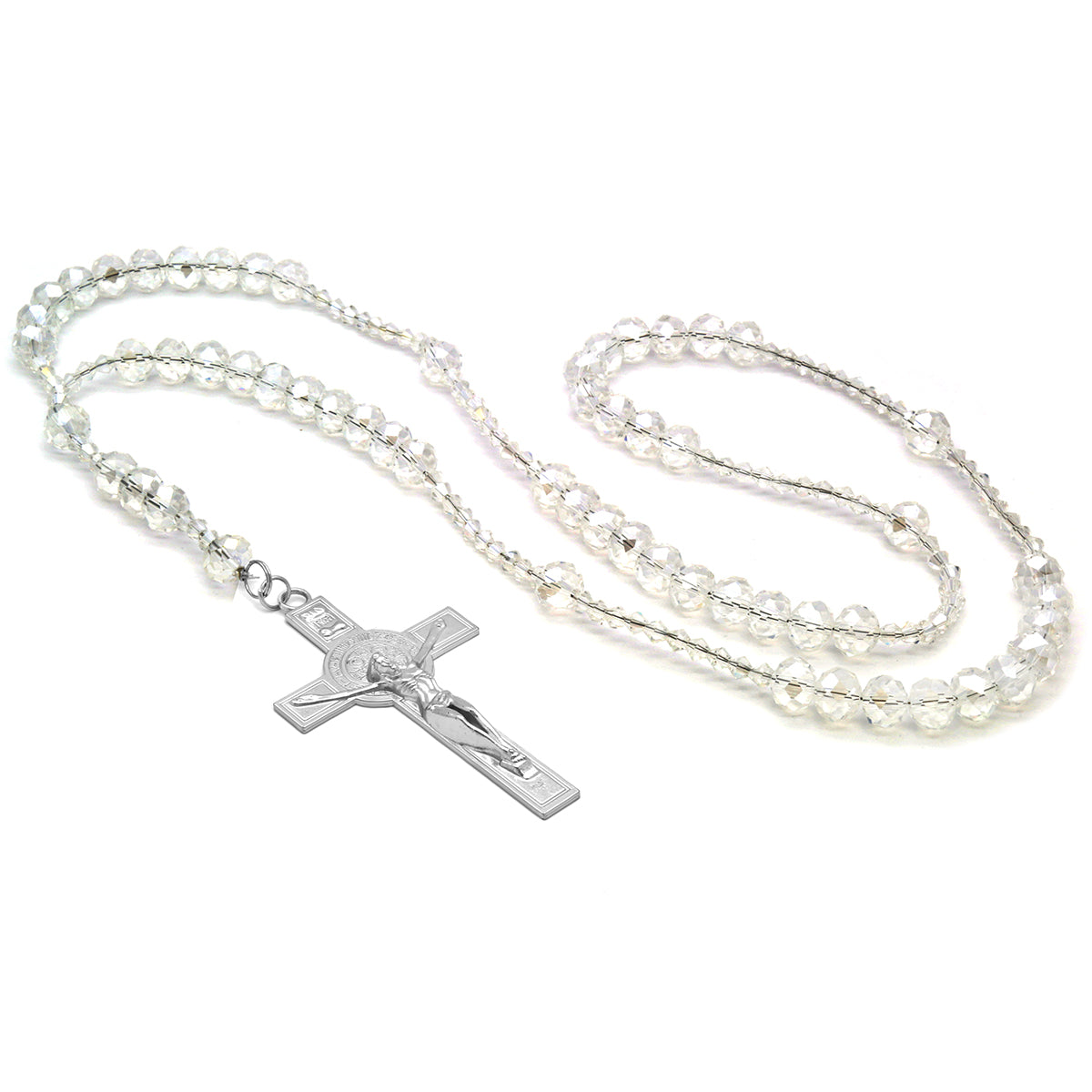 Clear Crystal Line Rosary With Cross Pendant
