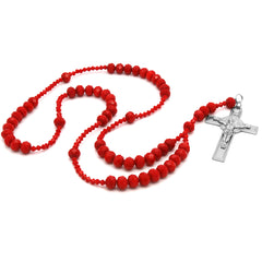 Red Crystal Line Rosary With Cross Pendant