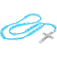 Sky Blue Crystal Line Rosary With Cross Pendant
