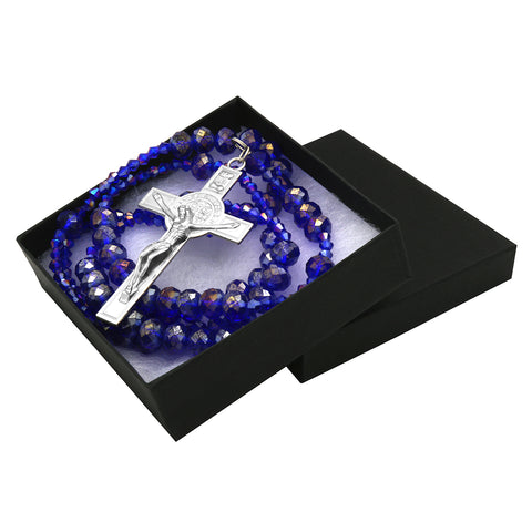 Blue Violet Crystal Line Rosary With Cross Pendant