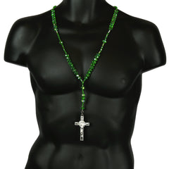 Light Green Crystal Line Rosary With Cross Pendant