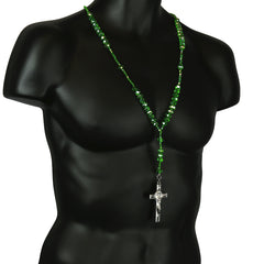 Light Green Crystal Line Rosary With Cross Pendant