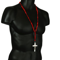 Red Crystal Line Rosary With Cross Pendant