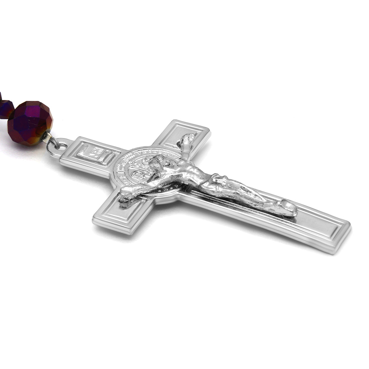 Purple Crystal Line Rosary With Cross Pendant