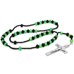 Green Black Crystal Line Rosary With Cross Pendant