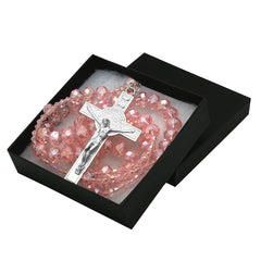 Pink Crystal Line Rosary With Cross Pendant