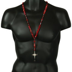 Light Red Crystal Line Rosary With Cross Pendant