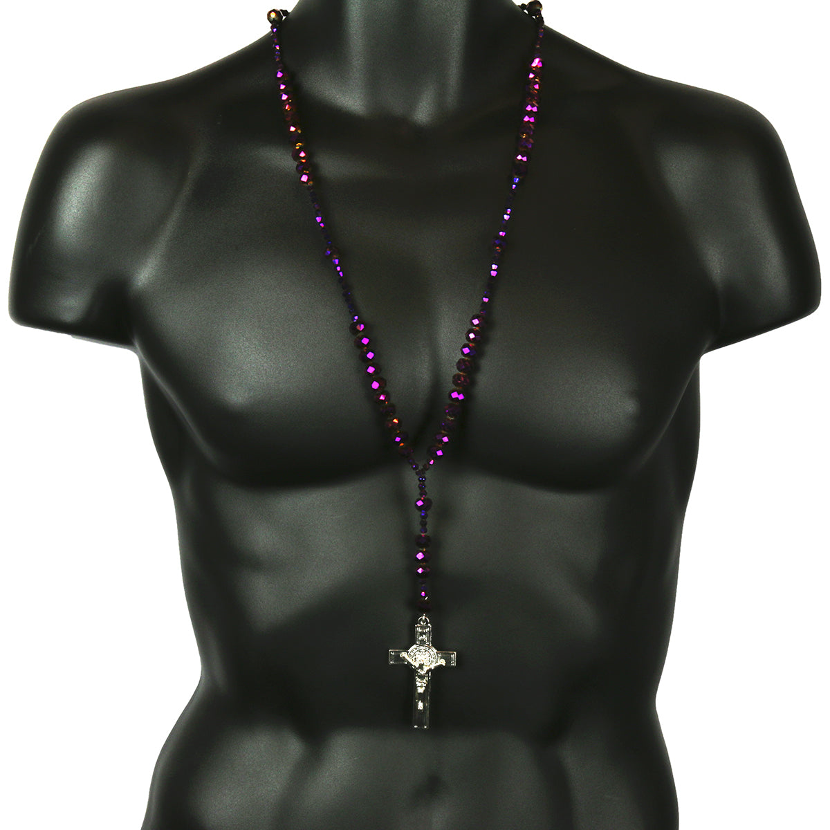 Purple Crystal Line Rosary With Cross Pendant