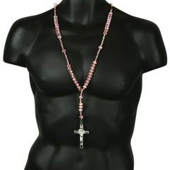 Pink Crystal Line Rosary With Cross Pendant