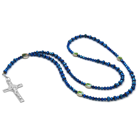 Blue Violet Crystal Line Rosary With Cross Pendant