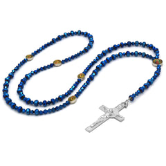 Lupe Epoxy Blue Violet Crystal Line Rosary With Cross Pendant