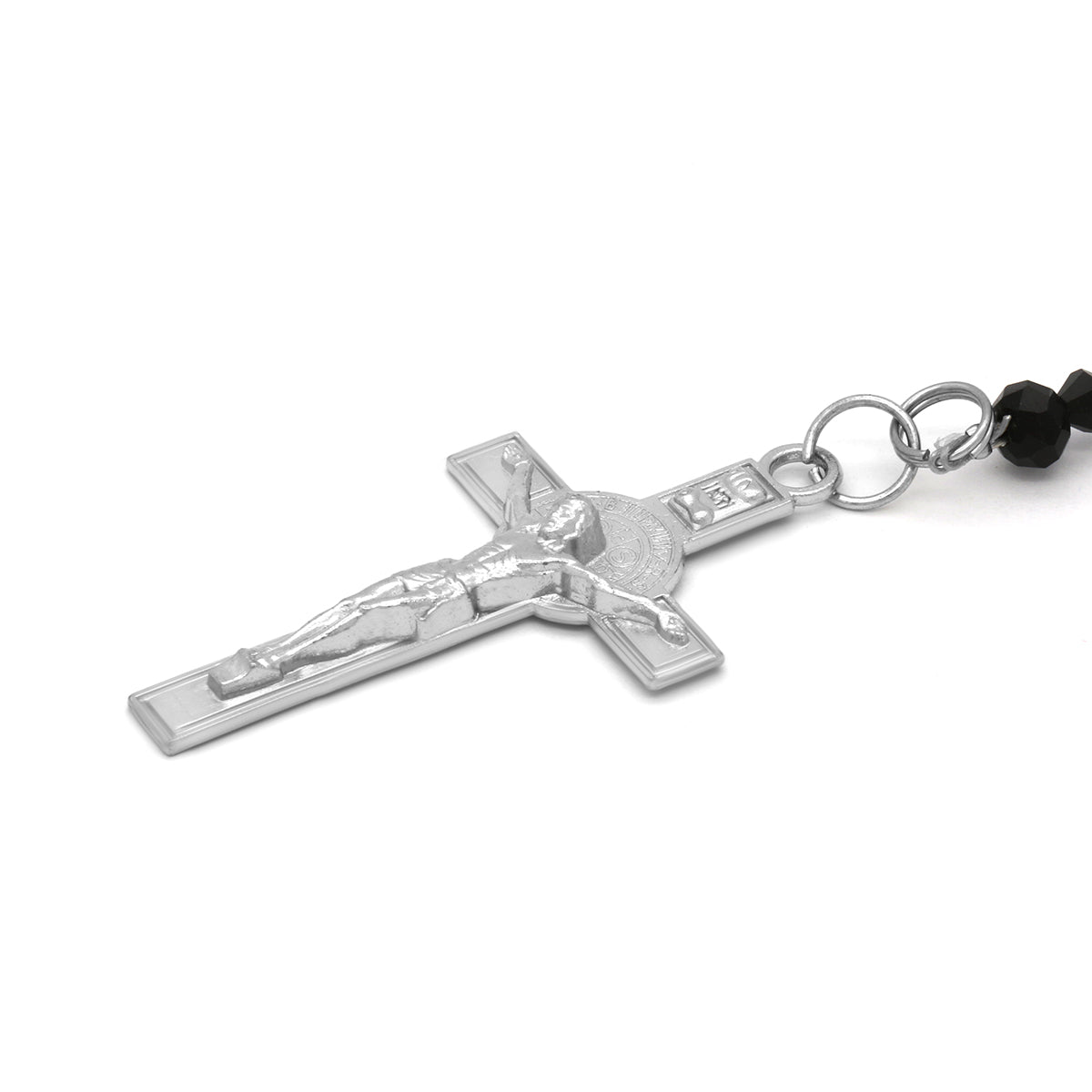 Lupe Epoxy Black Clear Crystal Rosary With Cross Pendant