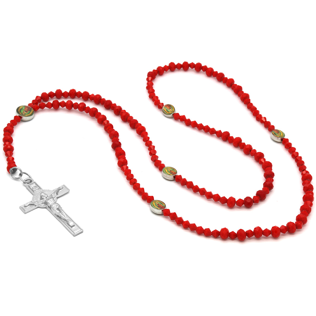 Lupe Epoxy Red Crystal Rosary With Cross Pendant