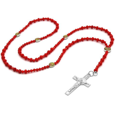 Lupe Epoxy Red Crystal Rosary With Cross Pendant