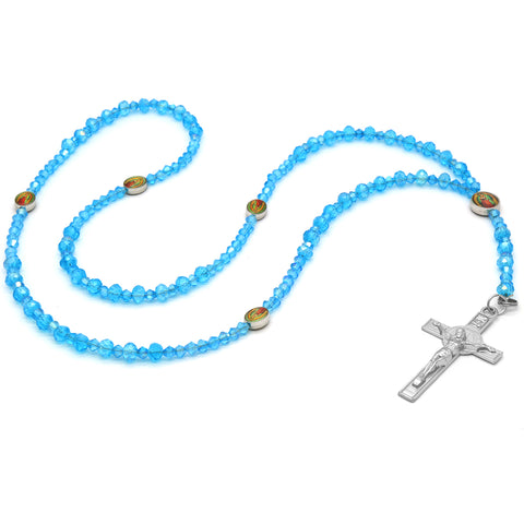 Lupe Epoxy Light Blue Crystal Rosary With Cross Pendant