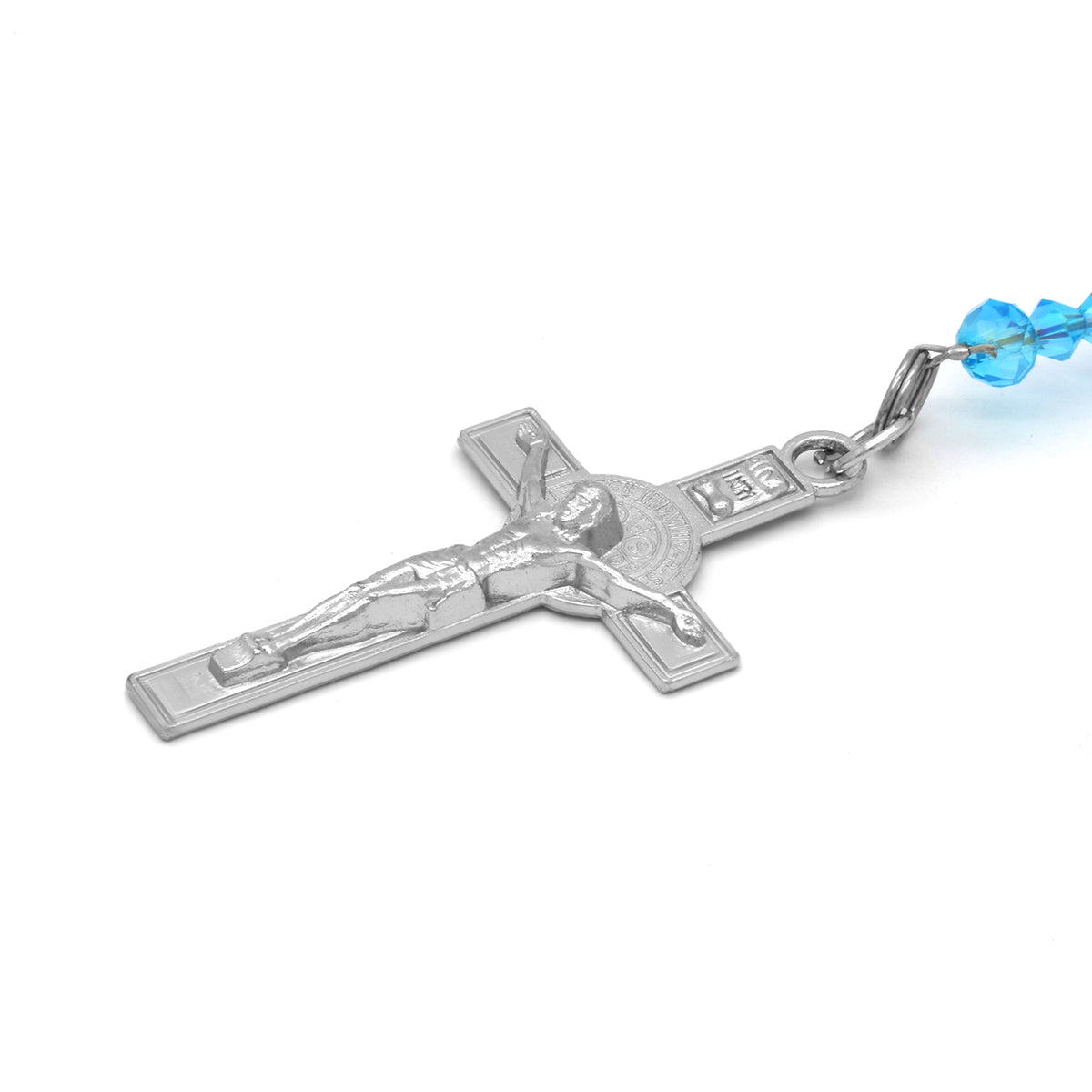 Lupe Epoxy Light Blue Crystal Rosary With Cross Pendant