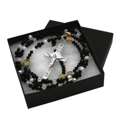 Lupe Epoxy Black Clear Crystal Rosary With Cross Pendant