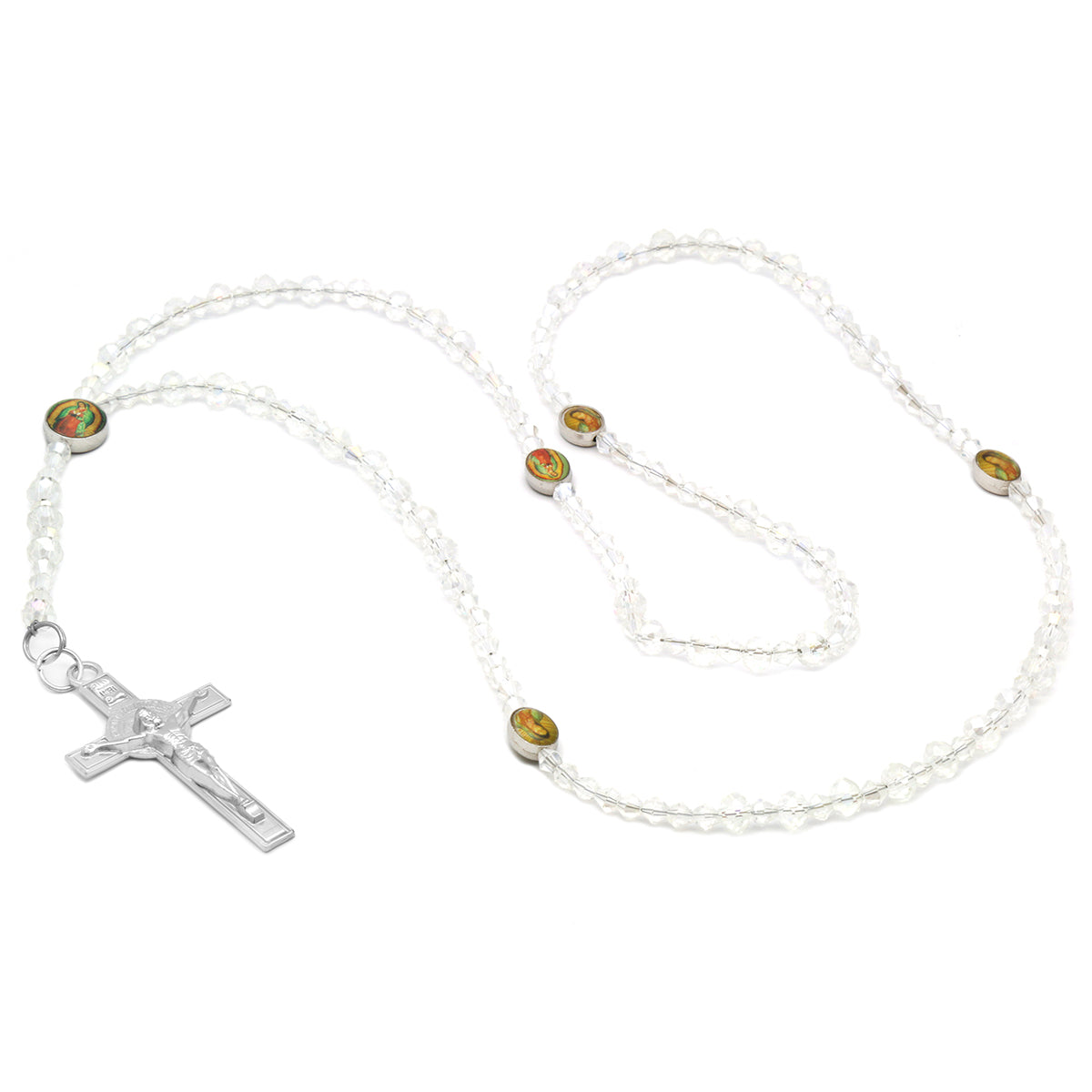 Lupe Epoxy Clear 2 Crystal Rosary With Cross Pendant