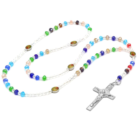 Lupe Epoxy Multi Crystal Rosary With Cross Pendant
