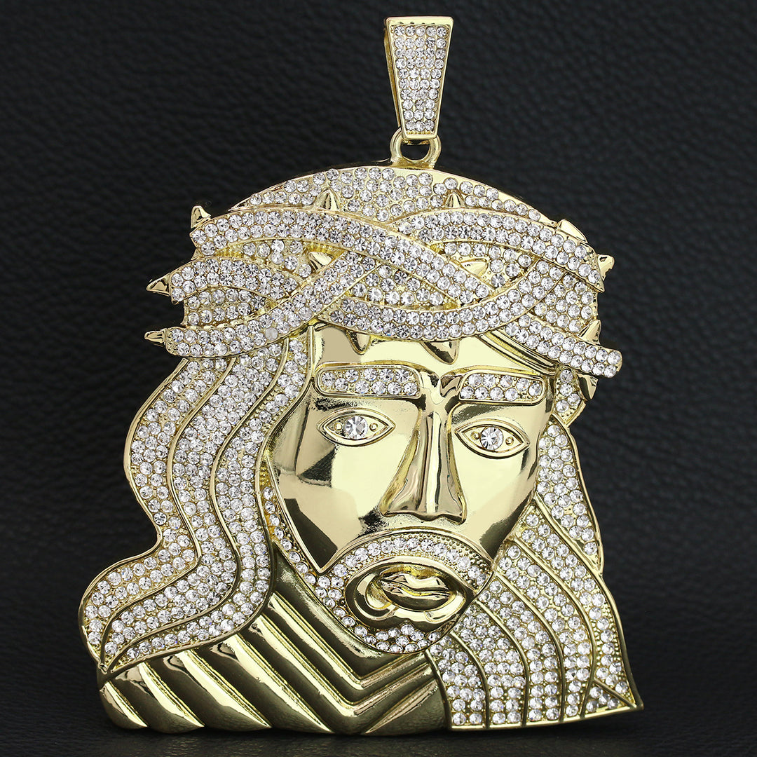 XXL Huge Wide Jesus Face Pendant Fully Iced Cuban Chain 16mm