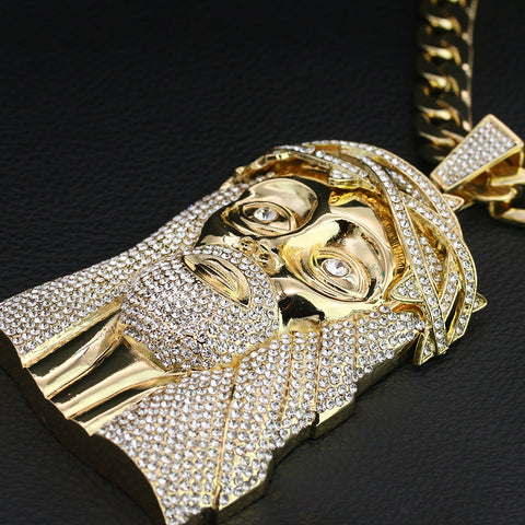 XL Thorn Crown Jesus Pendant & 14mm Flat Cuban Chain – 4" Hip Hop Shine