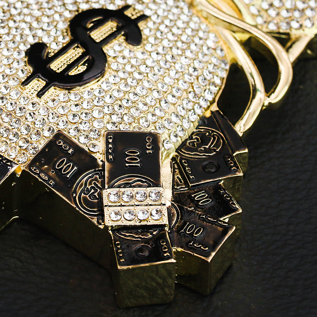 XXL Big Money Bag Pendant Fully Iced Cuban Chain 16mm