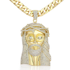XXL Thorn Crown Jesus Face Iced Pendant 14mm Cuban Chain