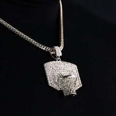 Dunk Basketball Iced out Pendant Silver Plated Franco Chain 4mm 20"