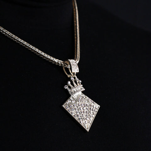 Diamond Crowned Iced out Pendant Silver Plated Franco Chain 4mm 20"