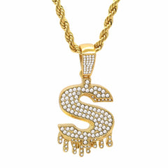 DRIP DOLLAR SIGN PENDANT WITH GOLD ROPE CHAIN