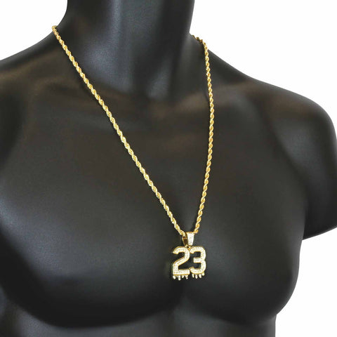 DRIP 23 PENDANT WITH GOLD ROPE CHAIN