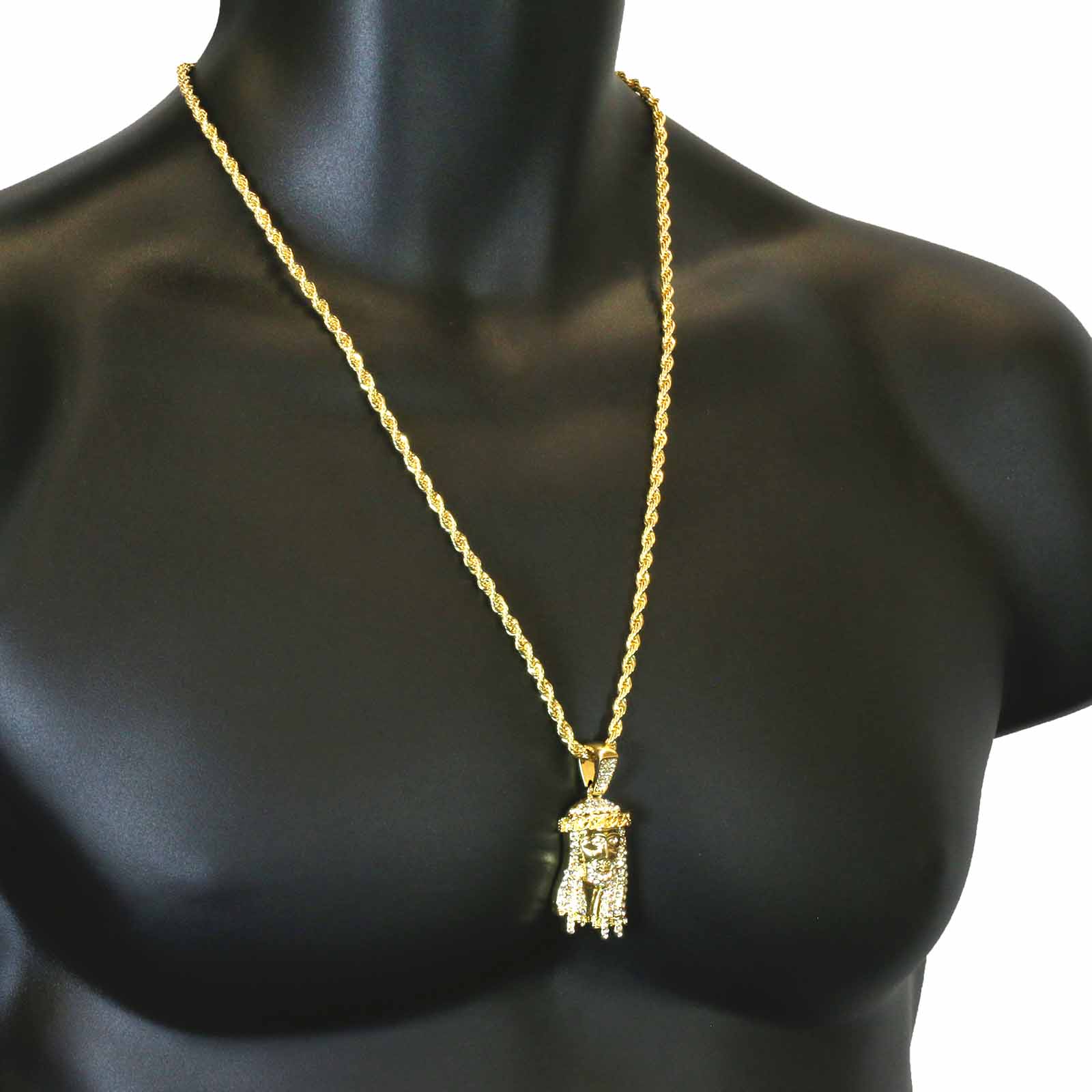 JESUS PENDANT WITH GOLD ROPE CHAIN