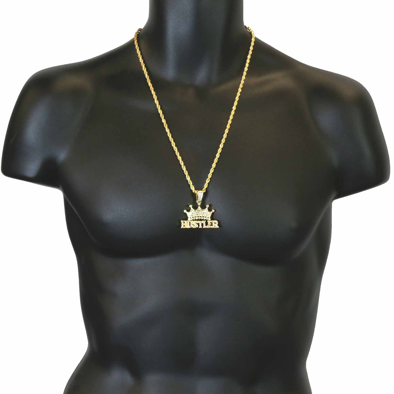 HUSTLER CROWN PENDANT WITH GOLD ROPE CHAIN