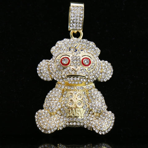 Baby 38 Iced out Pendant Gold Plated Rope Chain 4mm 24"