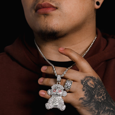 Baby 38 Iced out Pendant Silver Plated Rope Chain 4mm 24"