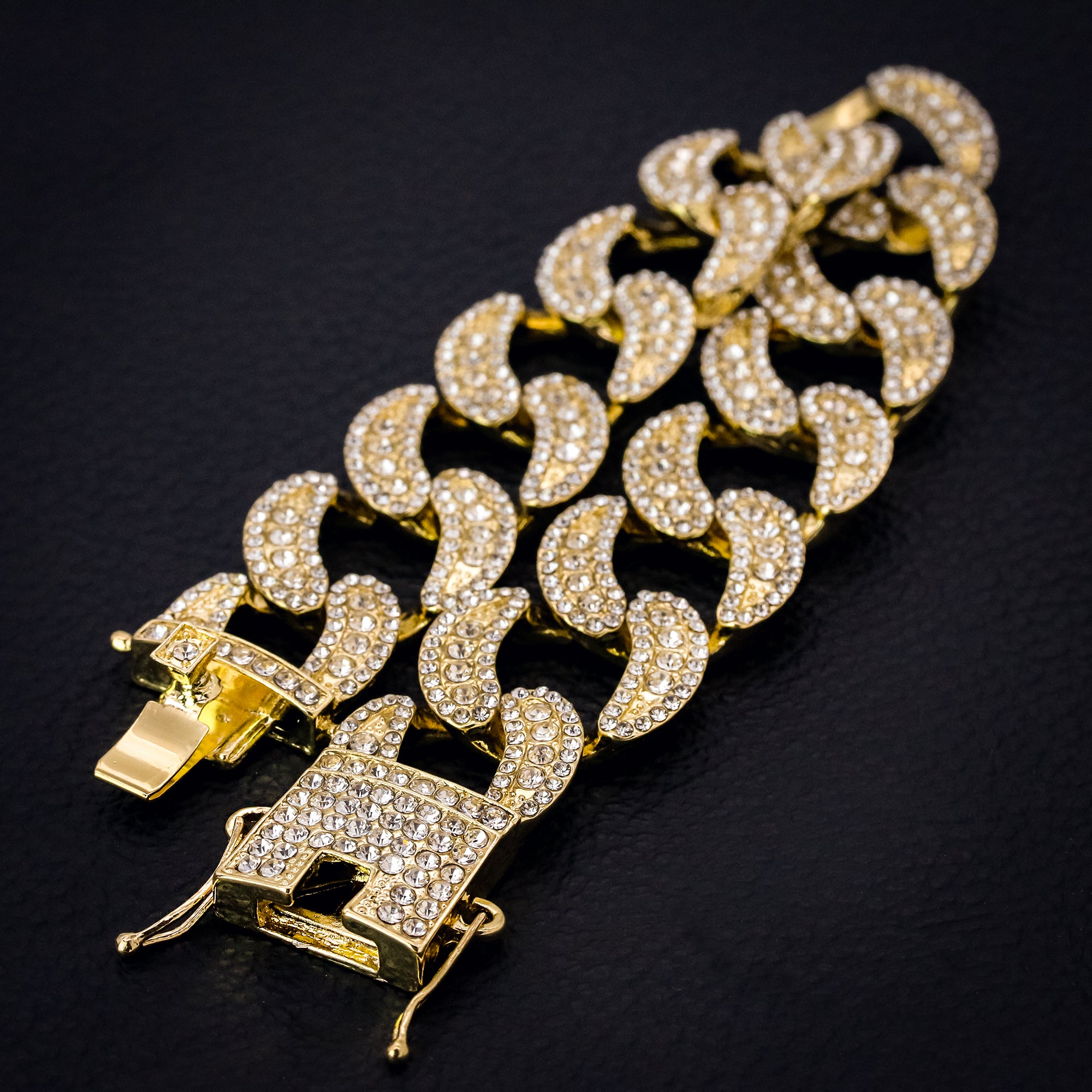 Chunky Cuban Bracelet Link Fully Iced 14k Gold Plated 9" 25mm