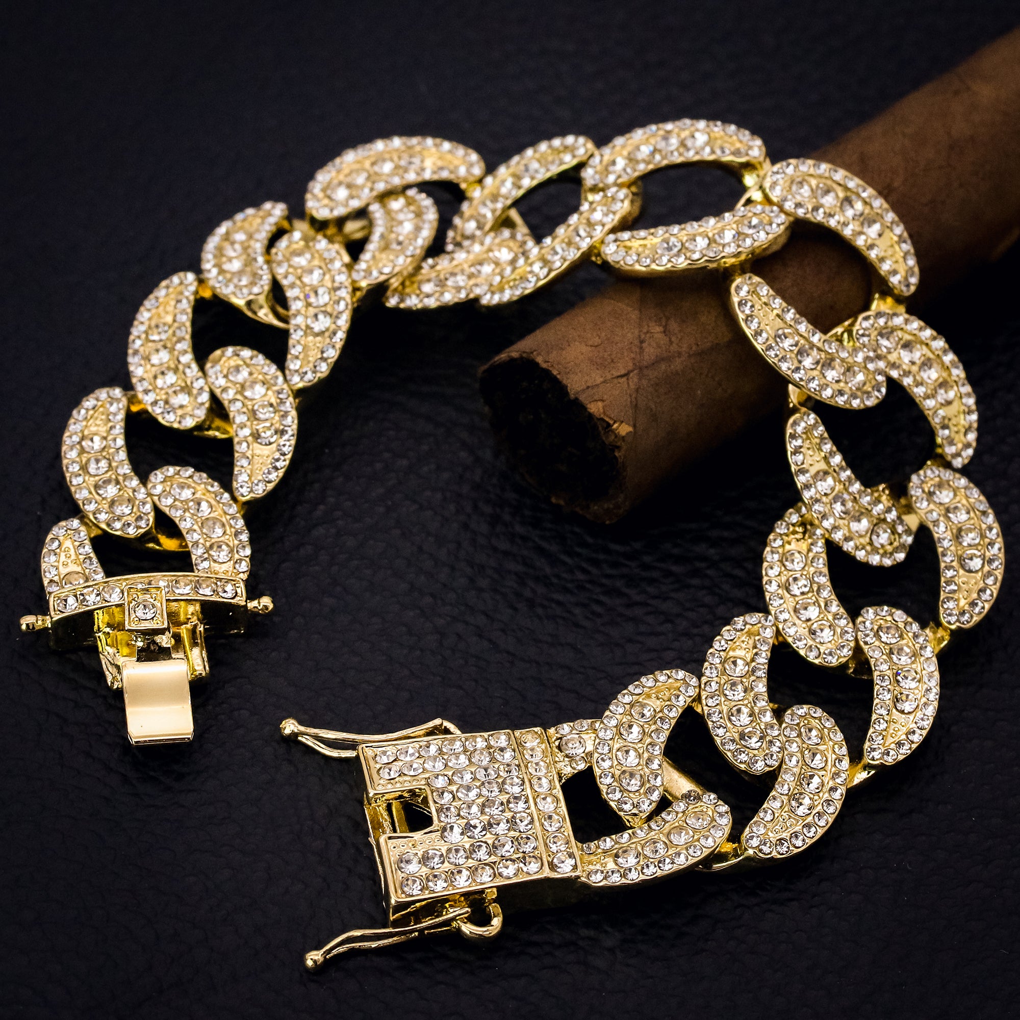 Chunky Cuban Bracelet Link Fully Iced 14k Gold Plated 9" 25mm