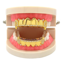 Gold Plated Full CZ Aligned Fang Best Grillz Set.