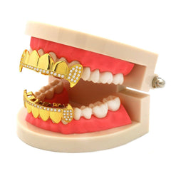 Gold Plated Full CZ Aligned Fang Best Grillz Set.